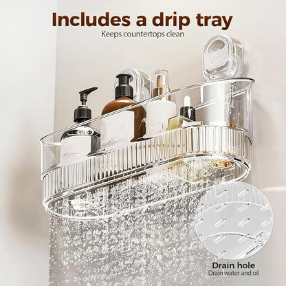 No-Drill Bathroom Suction Storage Box, Corrugated Suction Cup Storage Holder, Removable Hanging Basket, No Drilling Shelves Caddy, Ripple Acrylic Wall Shelf (Transparent)