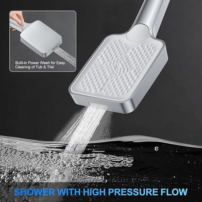 Shower Faucet Set, 12" Ceiling Mount Rainfall Shower System with 2 Rain Shower Head and Multi-function Handheld Head Push Button Diverter Shower Faucet Trim Kit (12", Polished Chrome)
