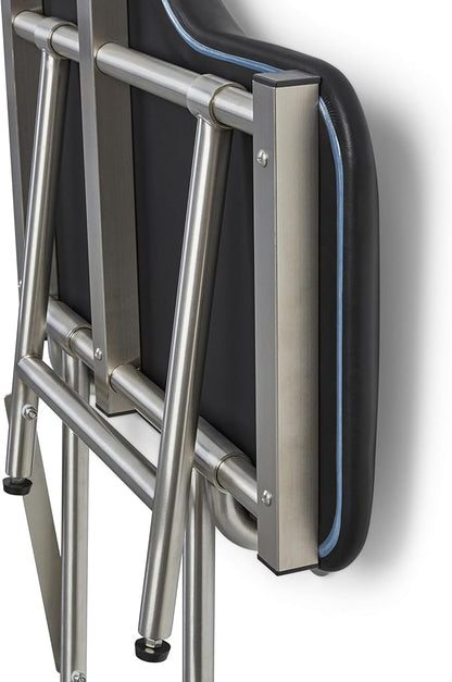 32" x 22.5" Black Padded Wall Mount Folding Right-Handed Transfer Bench Shower Seat with Legs, ADA Compliant
