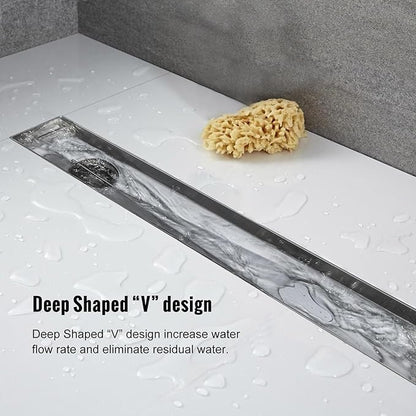 Offset Linear Shower Drain, Shower Drain 32 inch with Removable Grate Cover, Professional AISI 304 Stainless Steel Side Outlet Shower Floor Drain with Hair Catcher and Leveling Feet