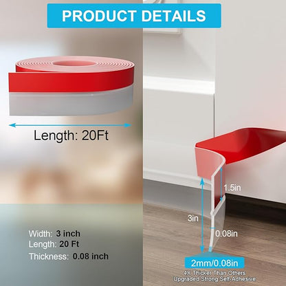 Heavy-Duty 3Inch (W) x 20FT(L) Door Weather Stripping, Extra Thick 2mm Door Draft Stopper Silicone Seal Strip, Draft Seal Tape for Doors Windows and Shower Glass Gap
