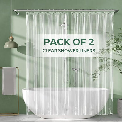 AmazerBath Shower Curtain Liner 2 Pack, 72 x 65 Inches PEVA Plastic Shower Liner with 3 Weighted Stones and 12 Rustproof Metal Grommet, Lightweight Waterproof Shower Curtain - Clear
