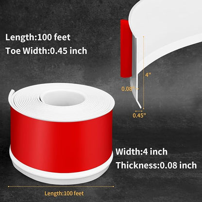 Flexible Baseboard Molding Trim 4 Inch Self-Adhesive Vinyl Wall Base Peel and Stick Cove Base Rubber Wall Baseboard Moulding Trim (100Ft, White)