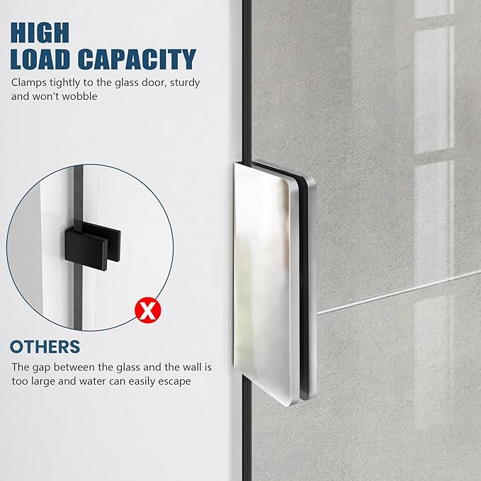 34" W ×74" H Shower Glass Panel, Frameless Fixed Glass Shower Panel with Clamps, 5/16"(8mm) Thick Clear Tempered Glass Shower Door, Bathroom Shower Screen in Polished Chrome Finish