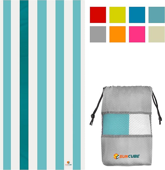 SUN CUBE Microfiber Beach Towel, Quick Dry Sand Free Beach Towel, Lightweight, Compact for Travel Swim Sports Camping, Packable Sand Resistant Towel Adult, Light Blue 60x30 Inches