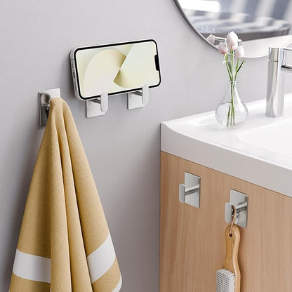 pickpiff Adhesive Towel Hooks for Bathroom: 20LB Extra Strong Wall Hanger for Shower Kitchen RV Dorm Apartment, Silver 8 Pack