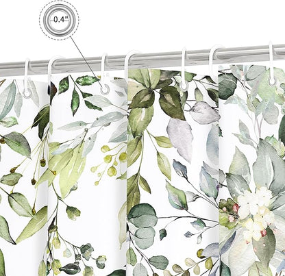 Gibelle Long Shower Curtain 72 x 78, Tall Sage Green Floral Fabric Shower Curtain, Watercolor Plant Eucalyptus Leaves Bathroom Curtains Shower Set