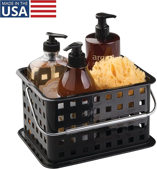 iDesign Plastic Shower Caddy Basket with Handle for Bathroom or College Dorm - Black - Made in USA