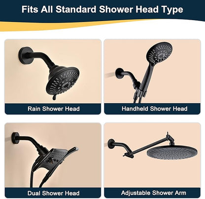 BRIGHT SHOWERS Shower Arm with Flange, Solid Brass 6 Inch Wall Mount Shower Head Extension, Extra Thick All Metal Shower Pipe Arm and Shower Neck Replacement, Matte Black