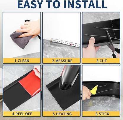 Flexible Baseboard Molding Trim 4 Inch Self-Adhesive Vinyl Wall Base Peel and Stick Cove Base Rubber Wall Baseboard Moulding Trim (20Ft, Black Stone)