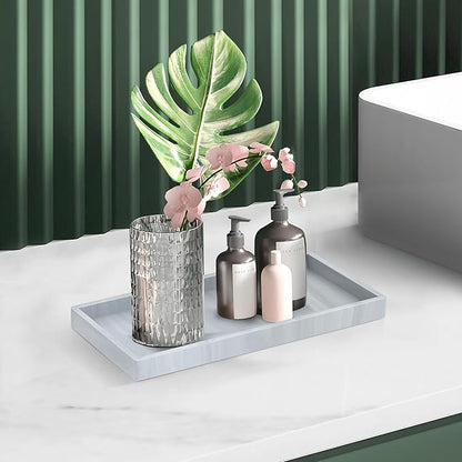 Silicone Bathroom Tray,Shatterproof Bathroom Vanity Tray,High-Grade Silicone Durable Rectangle Tray for Bathroom Trays for Counter Soap Dispenser Tray-Large 10.6 * 5.1 in