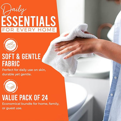 DAN RIVER 24 Pack Wash Cloths for Showering [12x12] - 100% Cotton Washcloths Premium Quality Flannel Face Cloths for Bathroom, Highly Absorbent and Soft Feel Wash Clothes, Orange