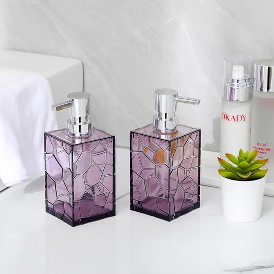 Hand Soap Dispenser, Clear Acrylic Plastic Liquid Pump Bottles Refillable Lotion Dispenser for Bathroom Decor Kitchen College Dorm, Purple