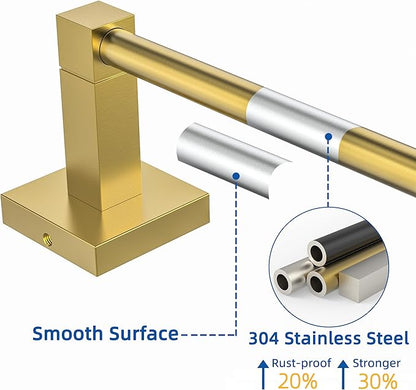 RUACQ Towel Bar 24 inch, Towel Racks for Bathroom, 304 Stainless Steel Towel Holder Wall Mounted, Heavy Duty Bathroom Decor Towel Rod (Brusehd Gold)