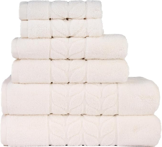 BAGNO MILANO Organic Turkish Cotton Bath Towels, Luxury Jacquard Collection, Certified Organic Highly Absorbent, Soft-Plush Towel Set (Cream, 6 Pcs Towel Set)