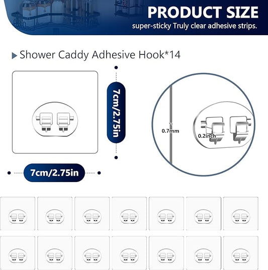 FGSAEOR 14-Pack Shower Caddy Adhesive Single Hooks for Replacement, Shower Holder Organizer Self Adhesive Wall Hooks for Bathroom Corner Shelf Basket Soap Dish