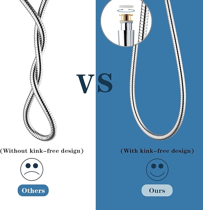 BRIGHT SHOWERS Shower Hose For Hand Held Shower Heads, 96 Inches Cord Extra Long Stainless Steel Hand Shower Hose, Ultra-Flexible Replacement Part with Brass Insert, Chrome