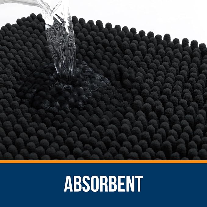 OLANLY Bathroom Rugs 45x27, Extra Soft Absorbent Chenille Bath Rugs, Rubber Backing Quick Dry, Machine Washable Bath Mats for Bathroom Floor, Tub and Shower, Home Decor Accessories, Black