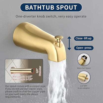 Shower Tub Kit Tub Shower Faucet Combo Set Bathtub Faucet Set Shower System with Tub Spout Shower Valve and Trim Kit Shower Fixtures Brushed Gold