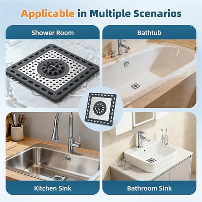 Hibbent 2 Pack Shower Drain Hair Catcher, Shower Drain Cover for Bathroom Floor 4" Drain, Anti-Clogging Bathtub Drain Strainer, Stainless Steel Kitchen Sink Drain Strainer with Handle, Dark Grey