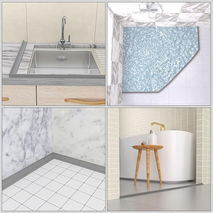 98Inch Collapsible Shower Threshold Water Dam Barrier, Self Adhesive Silicone Waterproof Shower Barrier Water Strip Dam for The Gap Between the Shower Kitchen Countertop Sink and Cooktop
