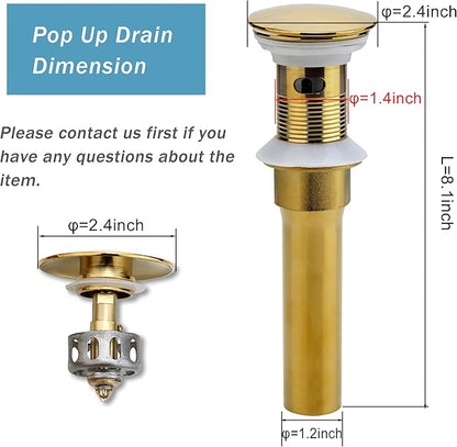 Bathroom Sink Drain, 5 Pack Gold Drain Stopper Bathroom Sink with Overflow, Pop Up Drain Assembly with Detachable Strainer Basket, Built-in Anti-Clogging Strainer,Stainless Steel