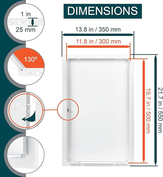 12" x 20" White Metal Access Panel. Service Shaft Door Panel. Plumbing, Electricity, Heating, Alarm Wall Access Panel for Drywall. Bathroom Services Access Hole Cover.