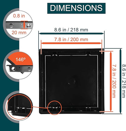 8" x 8" Black Plastic Access Panel - Wall Access Door for Plumbing, Electricity, Heating, Alarm Services