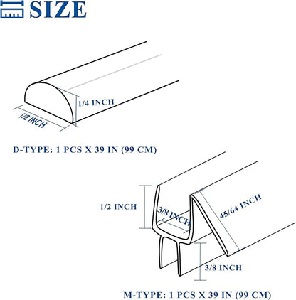 Frameless Shower Door Seal Strip 2 Pack x 39 Inch MD Glass Shower Door Bottom Seal Strip for 3/8" Glass Shower Door Sweep, Ultra-Clear Polycarbonate, Stop Showers Leaks Create A Water Barrier