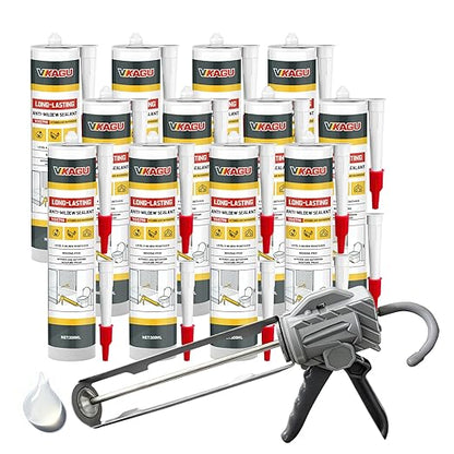 VGS 798Professional Silicone Sealant Caulk 10.15 Oz Cartridge, 12 Pack - for Kitchen & Bathroom, Clear, 100% Waterproof Silicone Sealant,Shrink & Crack Proof