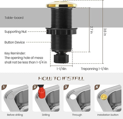 Garbage Disposal Air Switch Kit Sink Top Waste Disposal Long Stainless Steel Golden Polished On/Off Air Button Food and Waste Disposals Part by Etoolcity, UL Listed LF40-C063