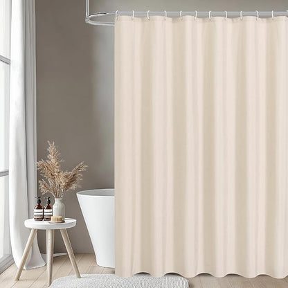 2-in-1 Waterproof Fabric Shower Curtain or Liner,Linen Textured,Breathable TPU & Washable Bathroom Shower Curtain Set with 12 Plastic Hooks,Modern,72"x72" Cream