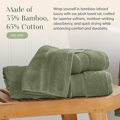 Springtree Home Luxury Viscose from Bamboo Bath Towel Set of 4 | 35% Viscose from Bamboo - 65% Cotton | Absorbent Quick-Dry Towels for Bathroom | Oeko-TEX Standard 100 Cotton | Lily Pad Green