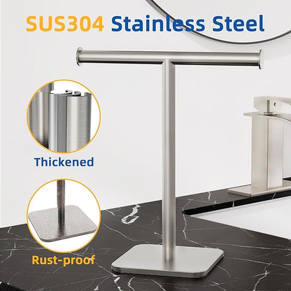 RUACQ T-Shape Hand Towel Holder Stand, Weighted Base Towel Rack, Countertop Towel Holder for Bathroom, 304 Stainless Steel, Heavy Duty (Brushed Nickel)