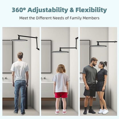 iFealClear All Metal 16" Shower Head Extension Arm, Solid Brass Shower Head Extender Adjustable Height Angle, G1/2 Universal Connection Stainless Steel Rain Shower Pipe, Lock Joint, Oil Rubbed Bronze