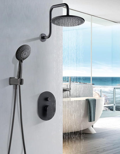 BRIGHT SHOWERS Shower Faucet Set, Shower System with Shower Valve Trim Kit, Double Handle Shower Fixture Rainfall Shower Head and 9-Setting Handheld Spray Combo, Valve Included, Oil-Rubbed Bronze
