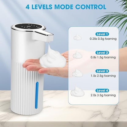 4 Pack Touchless Automatic Soap Dispenser, Smart Sensor Foam Hand Wash Dispenser, USB Rechargeable & Adjustable Customizable for Bathroom Countertop Kitchen Sink, 13.5 oz White Stripes