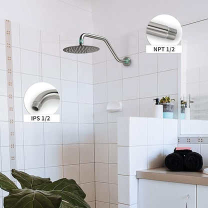 Shower Head Extension Arm,15.5 Inch Shower Arm Extension Replacement,Stainless Steel S Shape Shower Arm with Flange,Brushed Nickel,9Z2MK