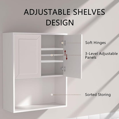 White Bathroom Wall Cabinet,Over The Toilet Storage Cabinet,Bathroom and Laundry Wall Mount Storage Medicine Cabinet with Open and Adjustable Shelf,Easy Assembly (Style A -1 PC, White)