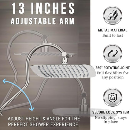 G-Promise 14 Inches Shower faucet Sets Complete, All Metal Rainfall Shower Head and Handle Set, Extended Downward Diverter, Extension Arm Pressure Balance Rough-in Valve and Tub Spout Included
