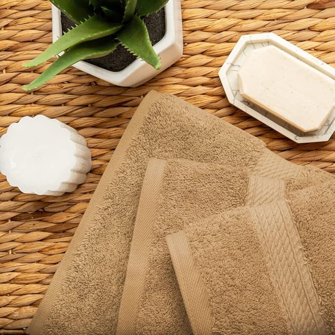 Superior Egyptian Cotton Pile 3 Piece Towel Set, Includes 1 Bath, 1 Hand, 1 Face Towel/Washcloth, Ultra Soft Luxury Towels, Thick Plush Essentials, Guest Bath, Spa, Hotel Bathroom, Toast