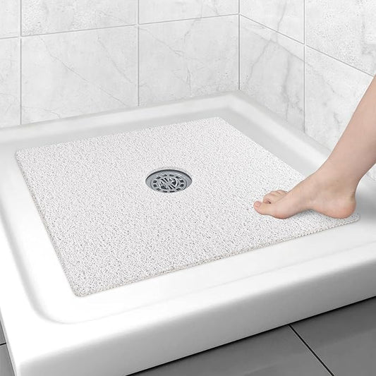 Square Shower Mat Non Slip: 24x24 Inch Shower Floor Mat with Drain Hole in Middle, Super Soft and Comfortable PVC Loofah Massage Bath Mat for Shower, Anti Slip Shower Stall Mat, Quick Drying