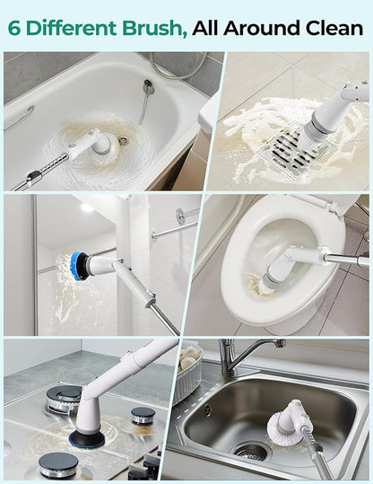 kHelfer Electric Spin Scrubber Kh8, Upgrade Cordless Shower Scrubber 8 Replacement Head, 1.5H Bathroom Scrubber Dual Speed, Shower Cleaning Brush with Extension Arm for Bathtub Tile Floor