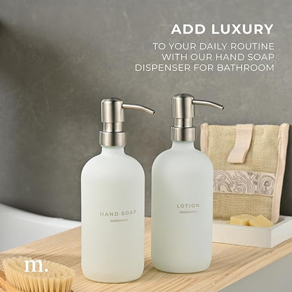 MaisoNovo Soap Dispenser 2-Piece Set | 16.9oz White Bottles with Silver Stainless Steel Pumps