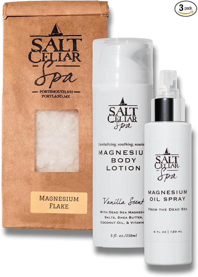 Salt Cellar Magnesium Wellness Bundle – Bath Soak, Body Lotion & Oil Spray for Relaxation, Recovery & Self-Care – Natural Dead Sea Minerals – Great Gift for Wellness Lovers