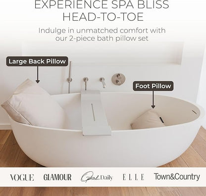 BADESOFA® Luxury Bath Pillow Set 2-Piece – Large Back Pillow & Foot Pillow for Tub – Spa-Grade Comfort for Head, Neck, Back & Feet – Quick Drying Bathtub Cushion Set in Ivory Pearl