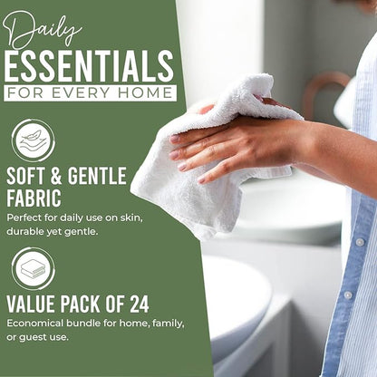 DAN RIVER 24 Pack Wash Cloths for Showering [12x12] - 100% Cotton Washcloths Premium Quality Flannel Face Cloths for Bathroom, Highly Absorbent and Soft Feel Wash Clothes, Sage Green