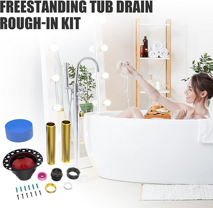 ABS Freestanding Tub Drain Kit, Bathtub Drain Rough-in Kit，Compatible with Freestanding Bathtubs, Floor Mounted Bathtubs and Island Bathtubs, with ABS Plastic Adapter and Brass Tail Pipes