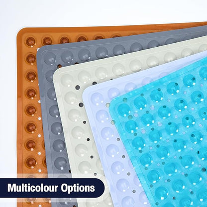 Square Shower Bathtub Mat Non Slip for Inside Shower Light Blue 21x21 Inch, Shower Stall Mats for Bathroom Floor, Soft Bath Mat for Tub with Big Suction Cups Drain Holes, Easy Washable Dry