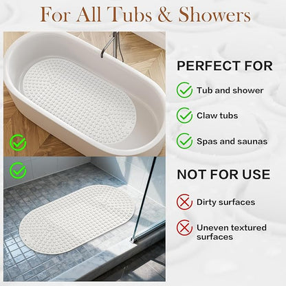 Silicone Push Pop Bath Mat with 391 Suction Cups, 33x17.3 Inch Non-Slip Tub Mat for Adults, Textured Surface for Extra Stability & Drainage, White Thickened Soft Shower mat Easy to Clean
